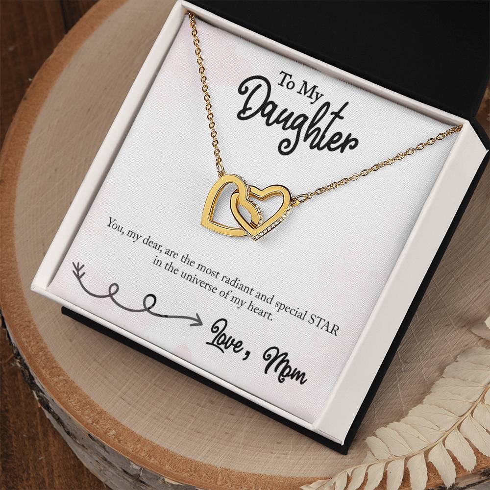 To My Daughter - Star...Of My Heart - Interlocking Heart Necklace